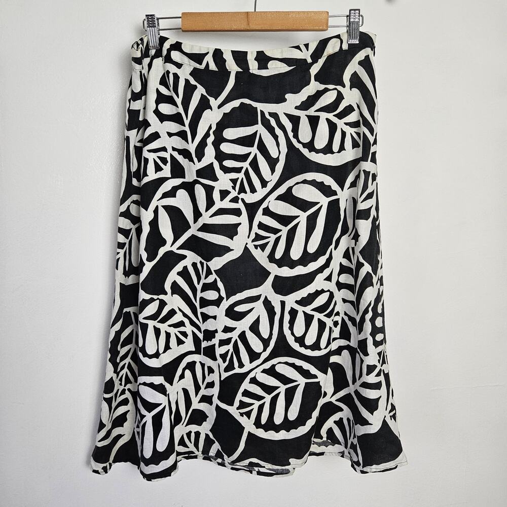 Richard Malcolm‎ Botanical Print Linen A-Line Skirt 14 Black White